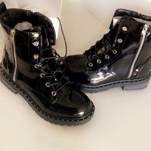 Black Shiny Lace up Boots